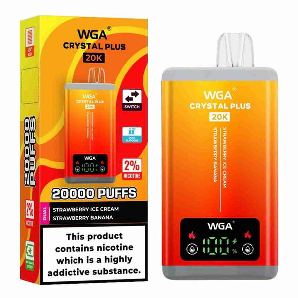 WGA Crystal Plus 20000 Puffs Vape - Flavour with Strawberry Ice Cream and Strawberry Banana flavour