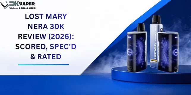 Lost Mary Nera 30K prefilled pod kit review, curved Fullview display and box of 5