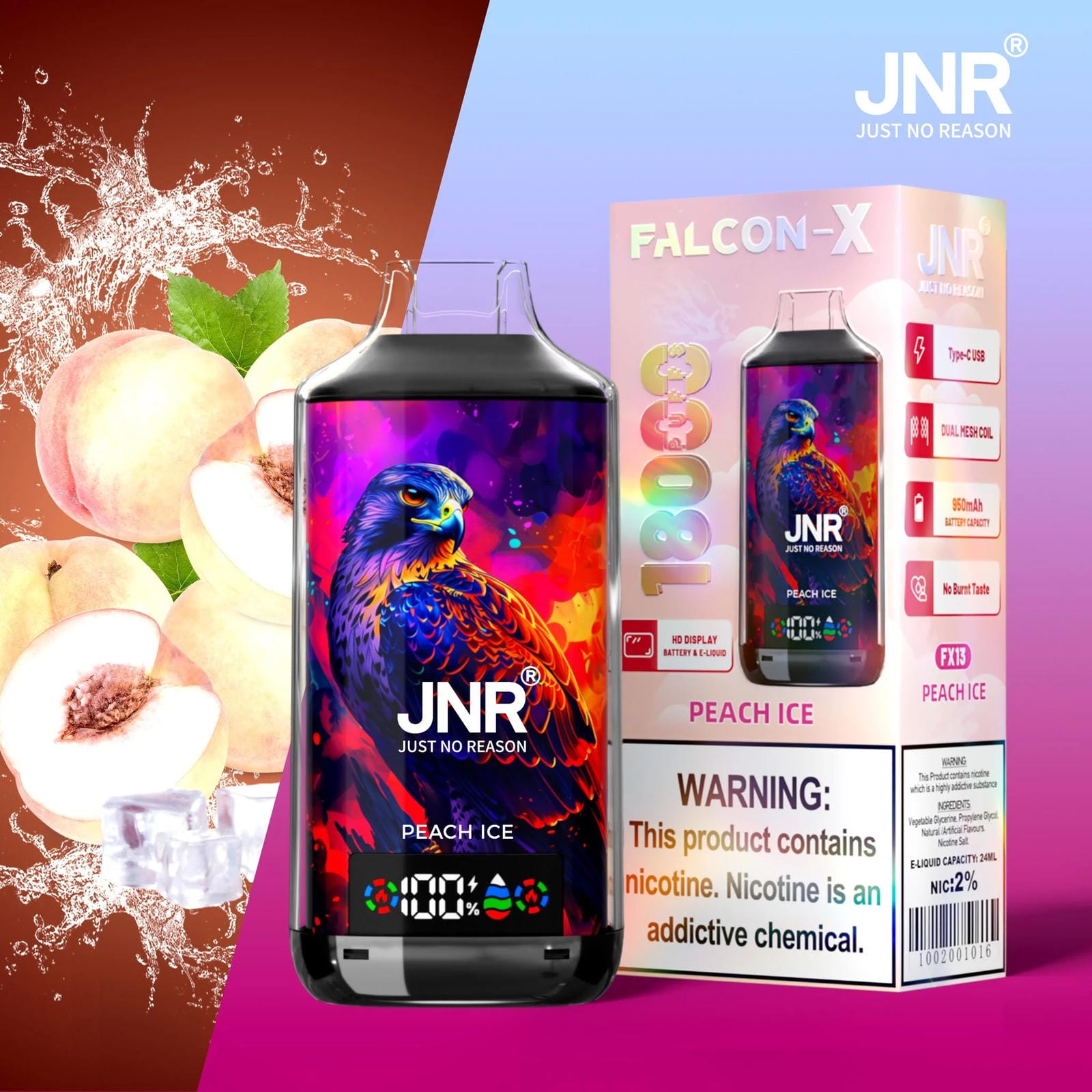 JNR Falcon X 18000 Puff Disposable Vape Kit - Box of 10 JNR Falcon X 18000 Puff Disposable Vape Kit - Box of 10