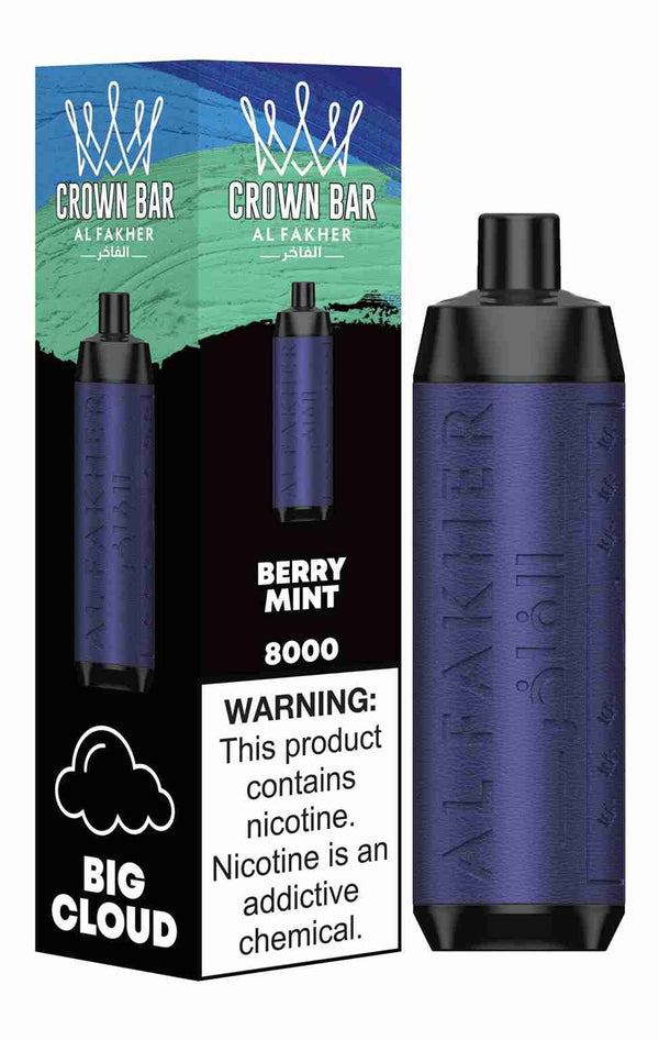 Al Fakher Crown Bar 8000 Puffs Disposable Vape Box of 10 with Berry Mint Flavour
