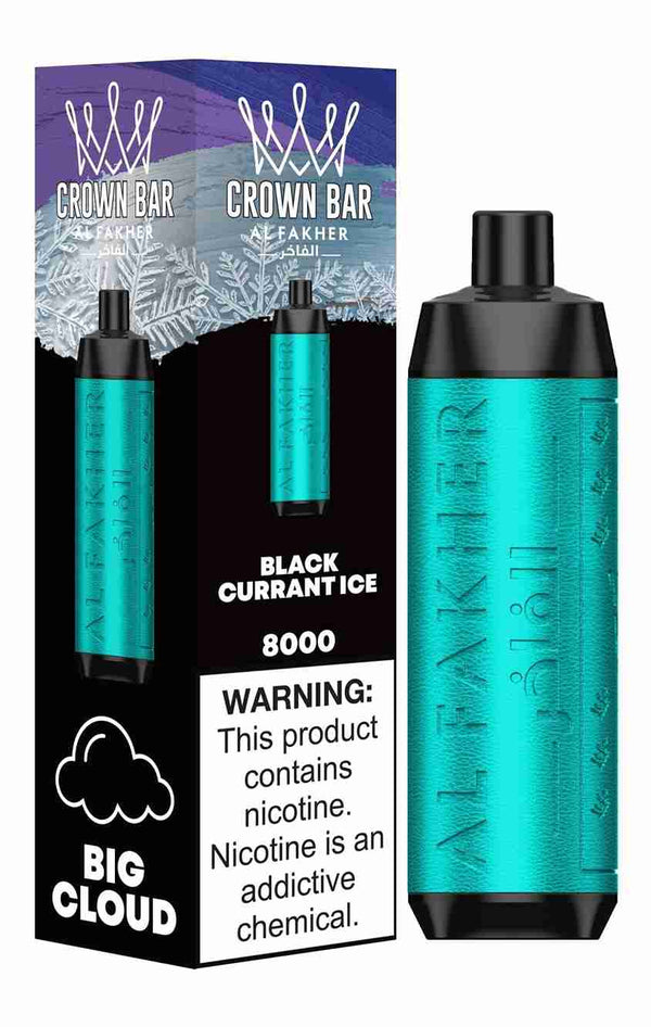 Al Fakher Crown Bar 8000 Puffs Disposable Vape Box of 10 with Black Currant Ice flavour