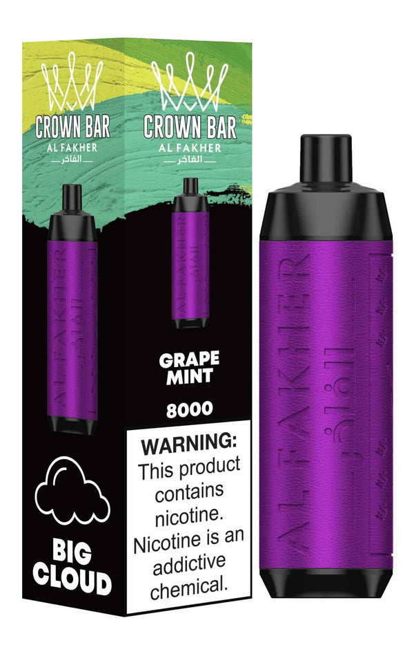 Al Fakher Crown Bar 8000 Puffs Disposable Vape Box of 10 with Grape Mint flavour