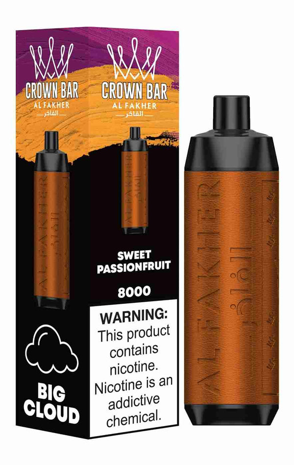 Al Fakher Crown Bar 8000 Puffs Disposable Vape Box of 10 with Sweet PassionFruit flavour