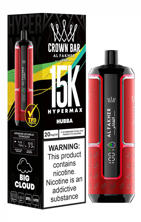 Al Fakher Crown Bar 15k Hypermax Vape Box of 10 with Hubba flavour