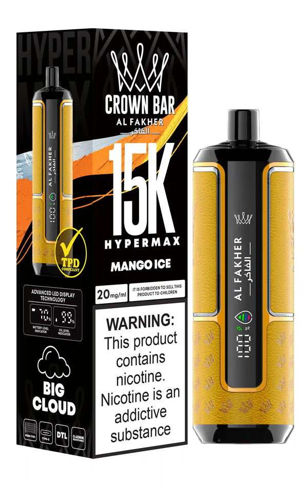Al Fakher Crown Bar 15k Hypermax Vape Box of 10 with Mango Ice flavour