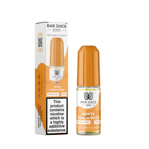 Bar Juice 5000 Nic Salt 10ml - Box of 10 Available In White Peach Razz Flavour 