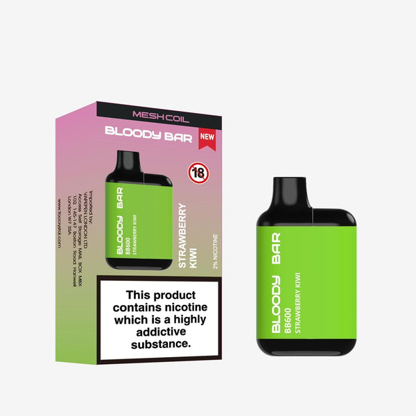 Image of Bloody Bar BB600 Prefilled Pod Vape Kit Pack of 10. Flavour Strawberry Kiwi