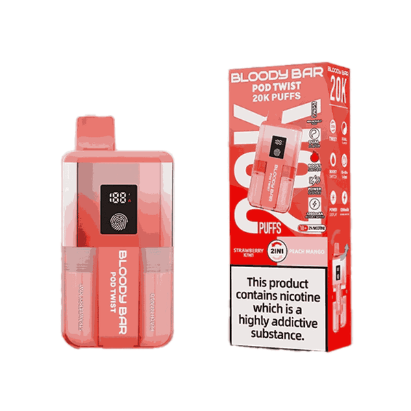 Bloody Bar Pod Twist 20K Prefilled Pod Kit Box of 5 in Strawberry Kiwi & Peach Mango