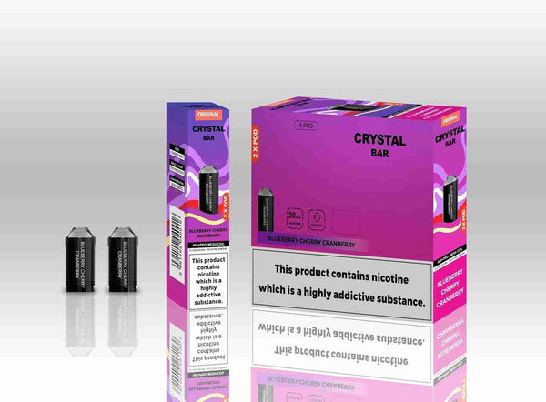 Crystal Bar Original 600 Replacement Pods Pack of 10 - with Blueberry Cherry Cranberry Flavour Wholesale Price !
