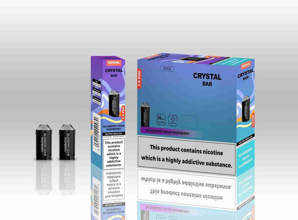 Crystal Bar Original 600 Replacement Pods Pack of 10 - with Blueberry Sour Raspberry flavour Wholesale Price !