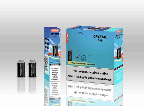 Crystal Bar Original 600 Replacement Pods Pack of 10 - with Strawberry Cherry Raspberry flavour Wholesale Price !