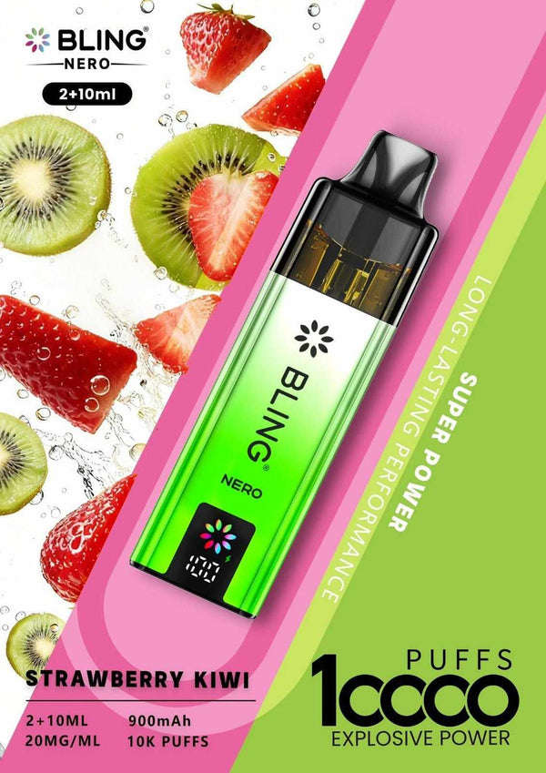 Crystal Bling Nero 10k Vape Kit Box of 5 - with Strawberry Kiwi flavour