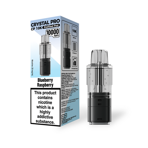Crystal Pro CP 10k Replacement Pods Box f 5 Available In Blueberry Raspberry Flavour