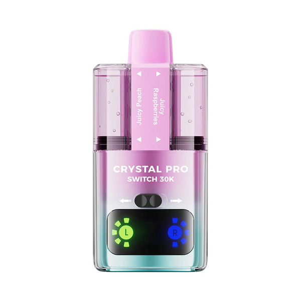 Crystal Pro Switch 30K Puffs Prefilled Pod Kit Box of 5, juicy Raspberry, Juicy Peach Flavour