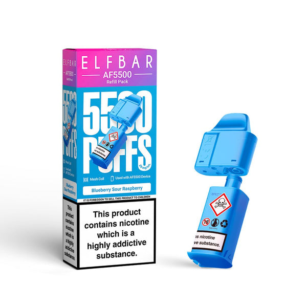Elf bar AF5000 Refill Replacement Pods Box of 5 - Available In Blueberry Sour Raspberry