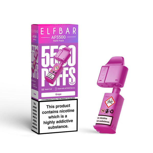 Elf bar AF5000 Refill Replacement Pods Box of 5 - Available In Grape Flavour