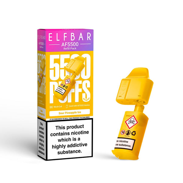 Elf bar AF5000 Refill Replacement Pods Box of 5 - Available In Sour Pineapple Ice