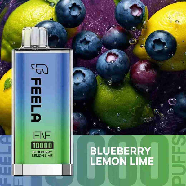 Feela ENE/Elux 10000 Disposable Vape Puff Pod Box of 10 with Blueberry Lemon Lime flavour 