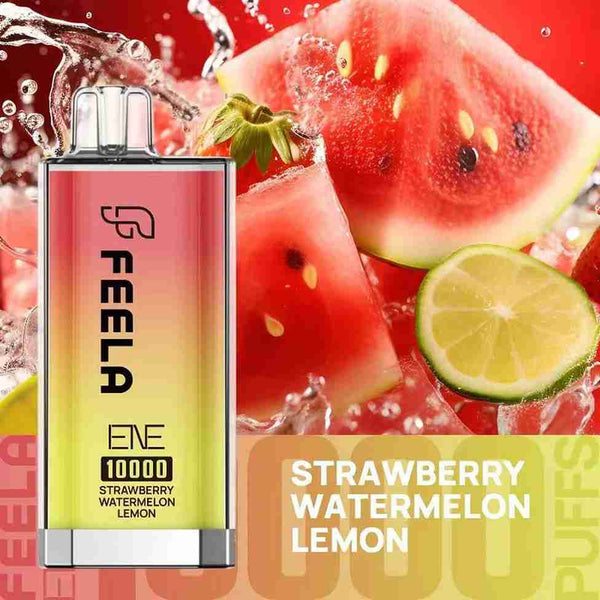 Feela ENE/Elux 10000 Disposable Vape Puff Pod Box of 10 with Strawberry Watermelon Lemon flavour