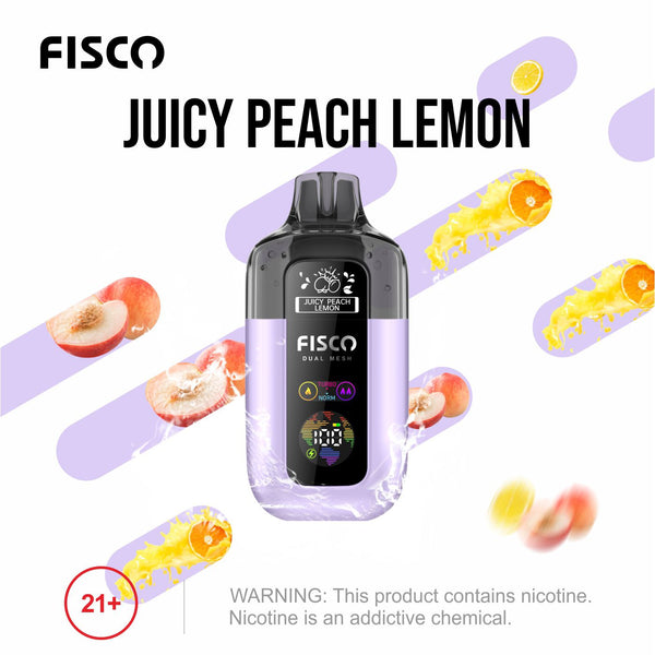 Fisco Point Pro 7000 Puff Pre-Filled Pod Kit - Box of 5 in Juicy Peach Lemon Flavour Available 