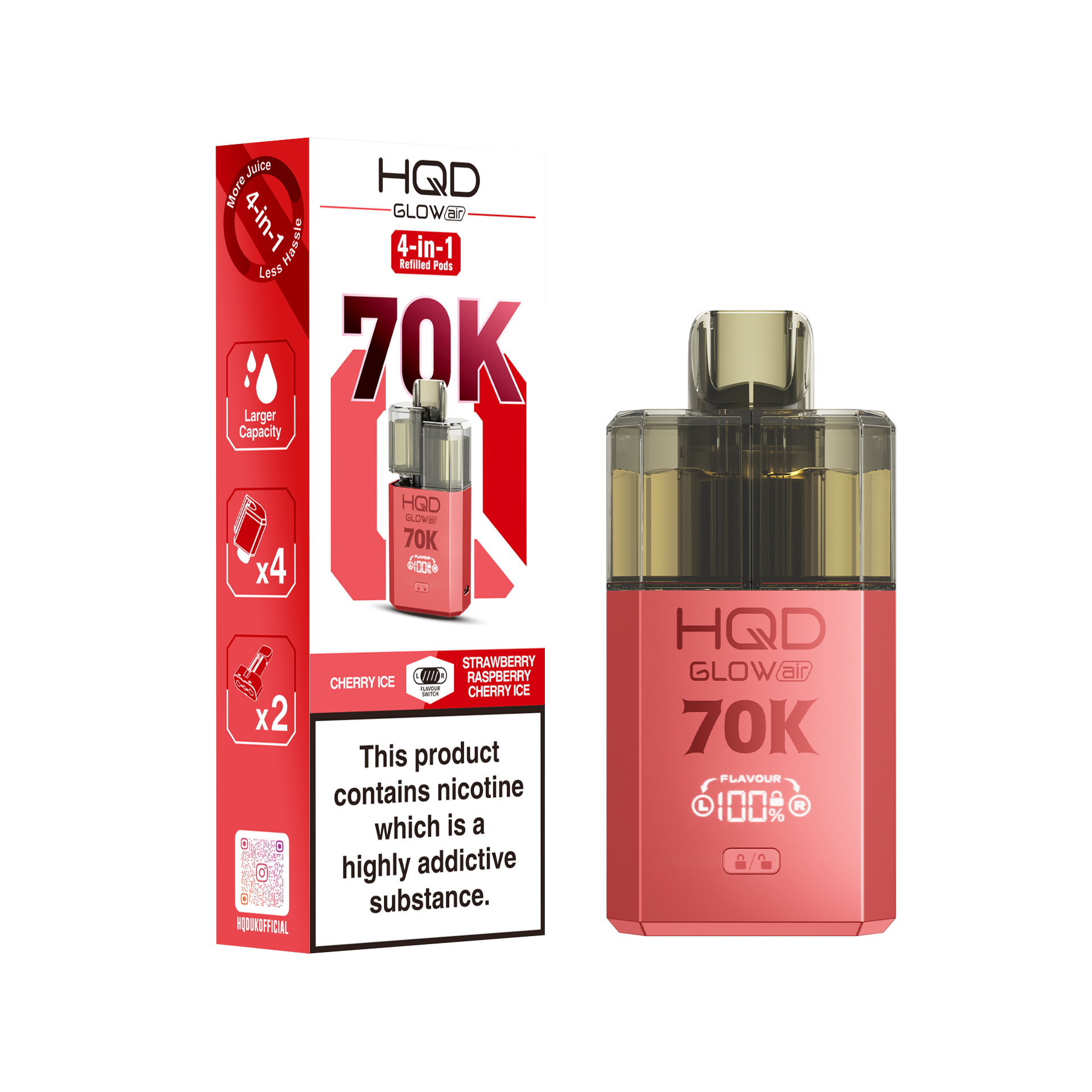 HQD Glow Air 70K Puff Prefilled Pod Vape kit - Box of 5 HQD Glow Air 70K Puff Prefilled Pod Vape kit - Box of 5