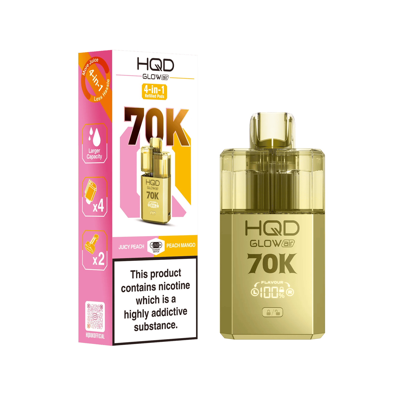 HQD Glow Air 70K Puff Prefilled Pod Vape kit - Box of 5 HQD Glow Air 70K Puff Prefilled Pod Vape kit - Box of 5