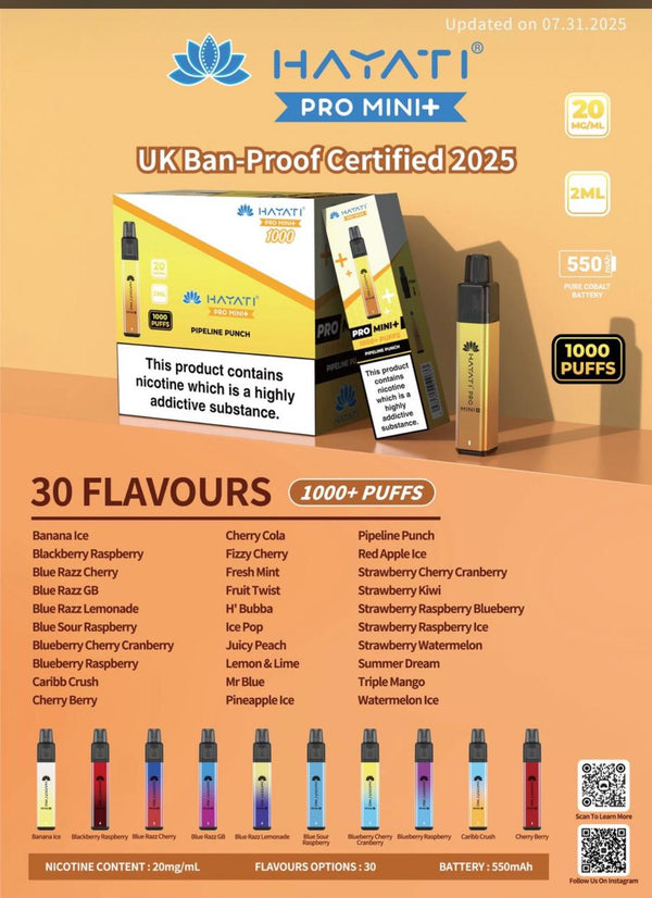 Hayati Pro mini+ 1000 Puffs Vape Pod Kit - 20mg Pack of 10 - Wholesale Price !