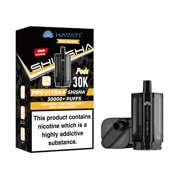 Hayati Pro Ultra Plus Shisha 30k Prefilled Pods Box of 5 - with Raspberry Kiwi Fresh Wist and Kiwi Orange Mint flavour Wholesale Price !