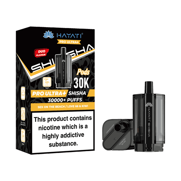 Hayati Pro Ultra Plus Shisha 30k Prefilled Pods Box of 5 - with Sex on the Beach and Love 66 & Kiwi Wholesale Price !