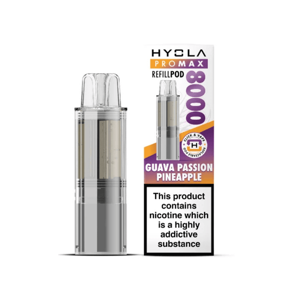 Hyola Pro Max 8000 Prefilled Replacement Pod Box of 5 available in Guava Passion Pineapple Flavour 