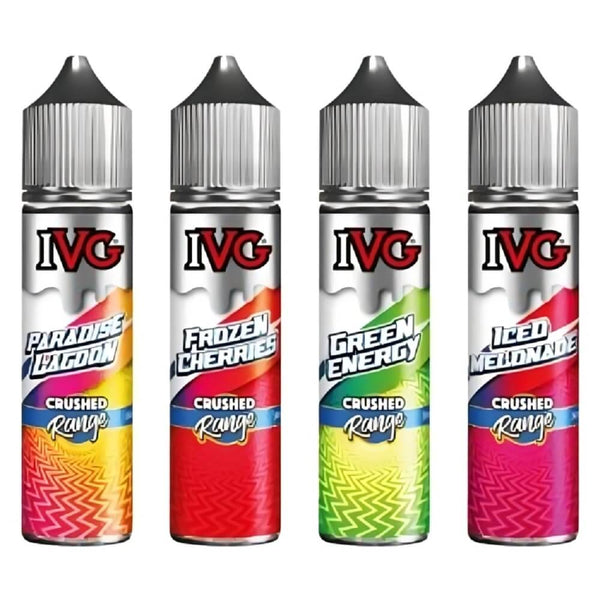 IVG Crushed 50ML Shortfill E-Liquid Vape Juice Available In Paradise Lagoon Frozen Cherries Green Energy Iced Melonade Flavour 