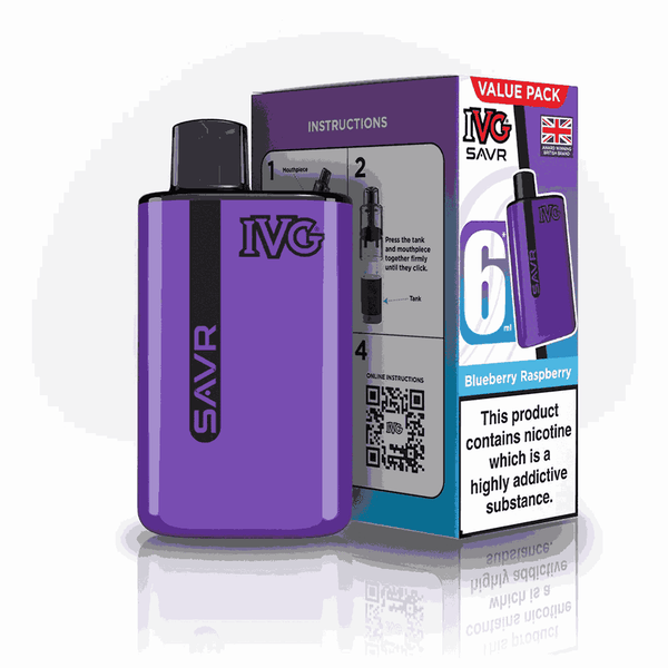 IVG SAVR 3000 Disposable Starter Vape - Pack of 5 - with Blueberry Raspberry flavour