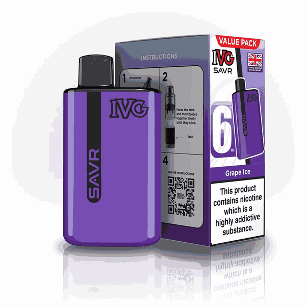 IVG SAVR 3000 Disposable Starter Vape - Pack of 5 - with Grape Ice flavour