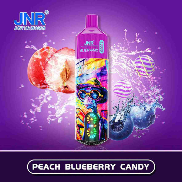 JNR Alien Max 18000 Disposable Vape Box of 10 with Peach Blueberry Candy flavour