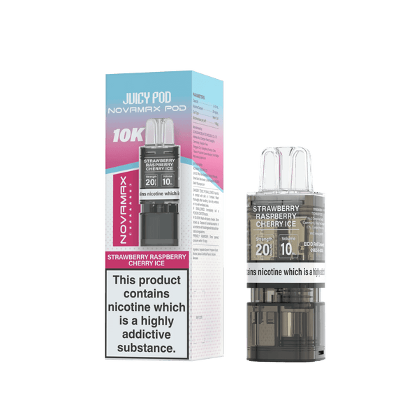 Juicy Pod Novamax 10k Replacement Pods, Strawberry Raspberry Cherry Ice Flavour