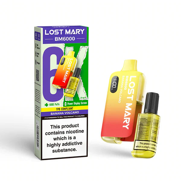 Lost Mary BM6000 Prefilled Vape Pod Kit Box of 5, Banana Volcano Flavour