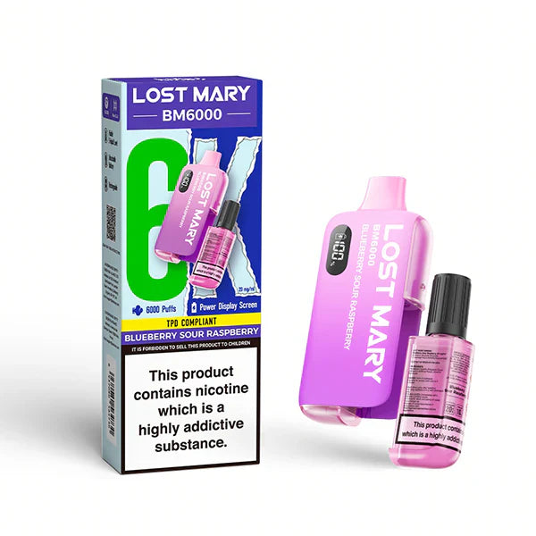 Lost Mary BM6000 Prefilled Vape Pod KitBox of 5, Blueberry Sour Raspberry Flavour 