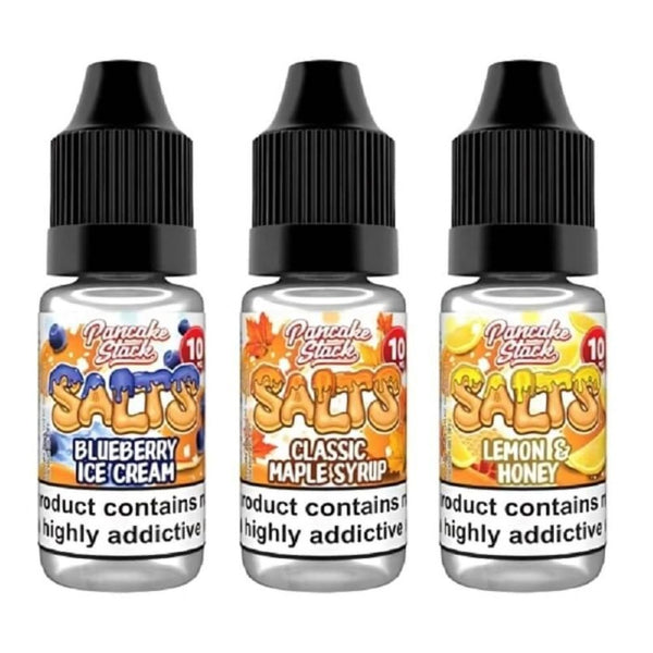 Pancake Stock Nic Salt 10ml Pack of 10 Available In Blueberry Ice Cream Classic Maple Syrup Lemon & Honey Flavour 