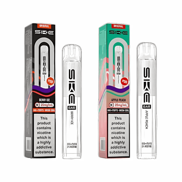 SKE Bar 600 Prefilled Pod box of 10 available in Berry Ice and Apple Peach 