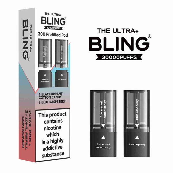 The Bling Ultra Plus 30k Replacement Pods Box of 5 - with Blackcurrant Cotton Candy and Blue Raspberry flavour Wholesale Price !