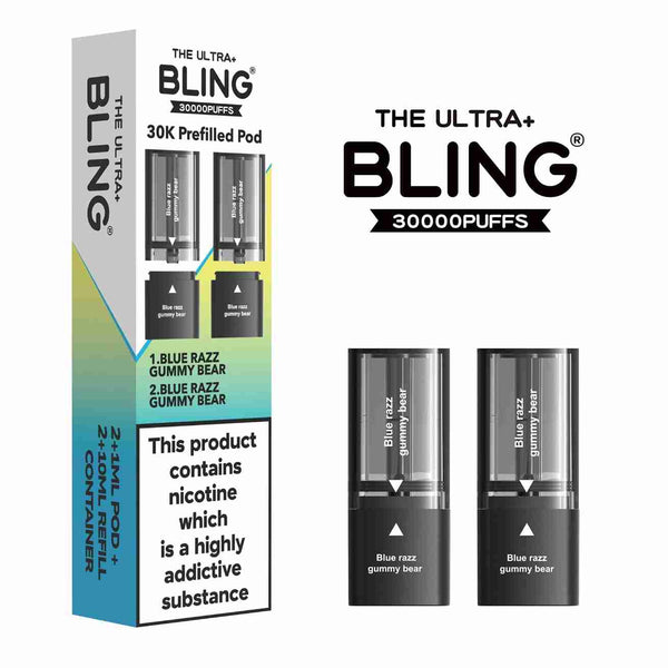 The Bling Ultra Plus 30k Replacement Pods Box of 5 - with Blue Razz Gummy Bear flavourWholesale Price !