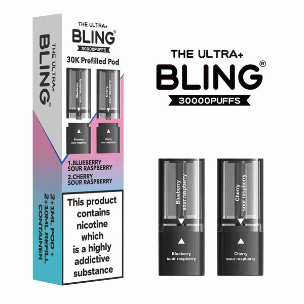 The Bling Ultra Plus 30k Replacement Pods Box of 5 - with Sour Raspberry Blueberry and Cherry flavour Wholesale Price !