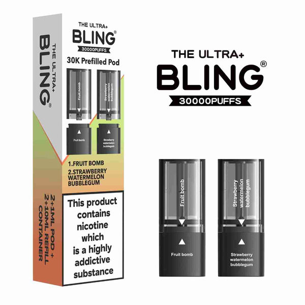 The Bling Ultra Plus 30k Replacement Pods Box of 5 - with Fruit Bomb and Strawberry Watermelon Bubblegum flavour Wholesale Price !