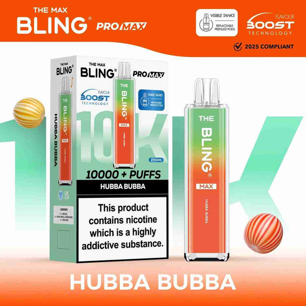 Image Of The Crystal Bling Max 10K Prefilled Pod Kit - Box of 5 with Hubba Bubba flavour