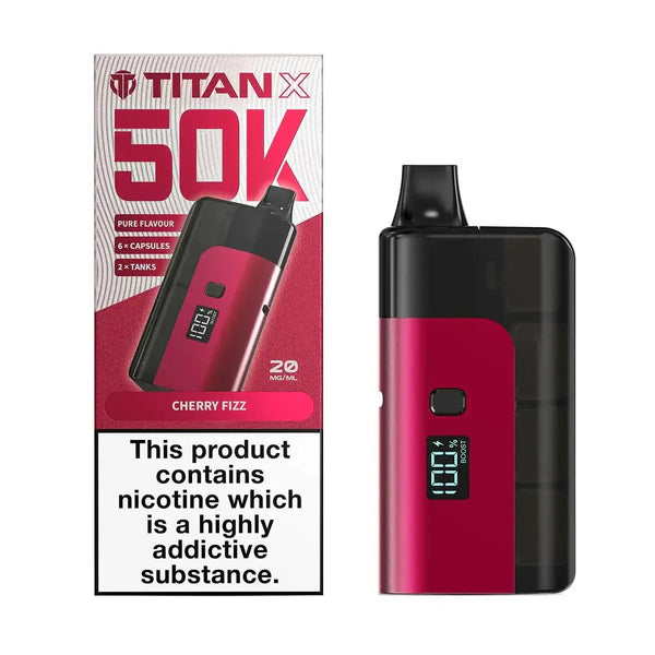 Titan X 50K Prefilled Pod Kit Box of 5, Cherry Fizz Flavour