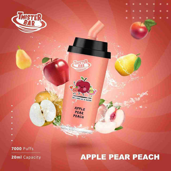 Twister Bar 7000 Disposable Vape Box of 10 with Apple Pear Peach flavour