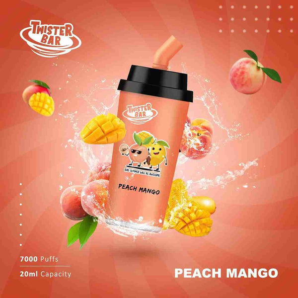 Twister Bar 7000 Disposable Vape Box of 10 with Peach Mango flavour