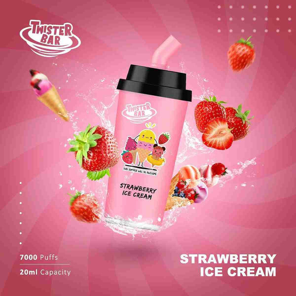 Twister Bar 7000 Disposable Vape Box of 10 with Strawberry Ice Cream flavour